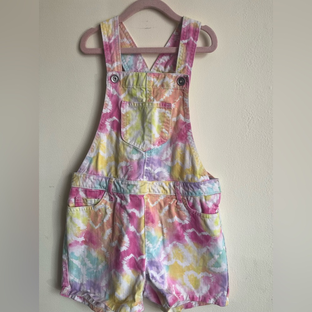 Place Tie-Dye Pastel Short Overalls in Pink, Yellow, Blue, Purple Girl size 8